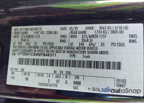 2022 Ford F-150 Platinum from USA, damaged, VIN 1FTEW1C89NFB48311